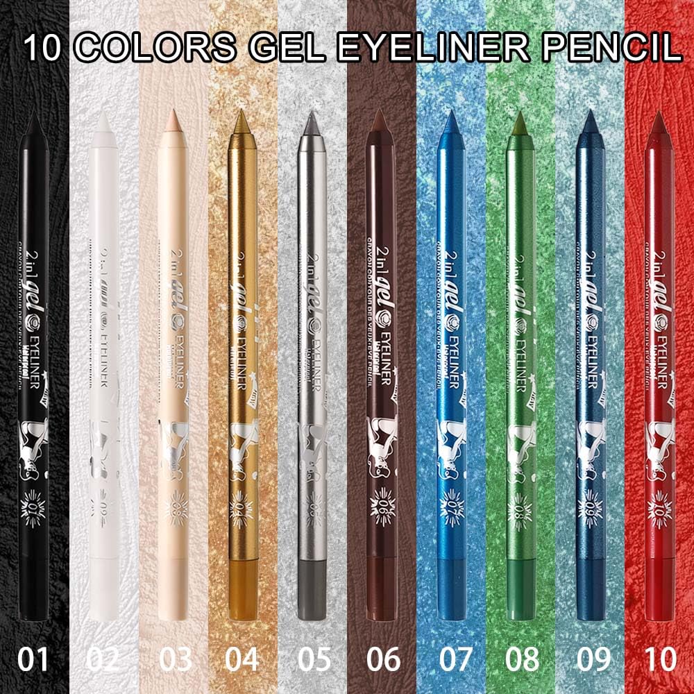 evpct 1Pcs White Color Gel Glitter Eyeliner Pencils Set for Women Waterline Waterproof Smudge Proof lapiz de ojos delineador de ojos contra el agua Eye Liner Makeup,02# White