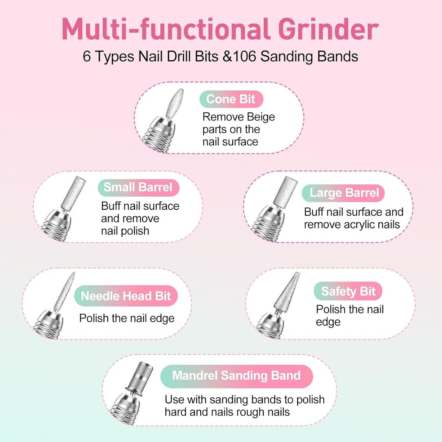 Jiasheng Electric Nail Drill, 30000rpm Professional Nail Drill Machine, Compact Electrical Nail File Kit for Acrylic Gel Nails Efile Drill for Manicure and Pedicure Salon Use