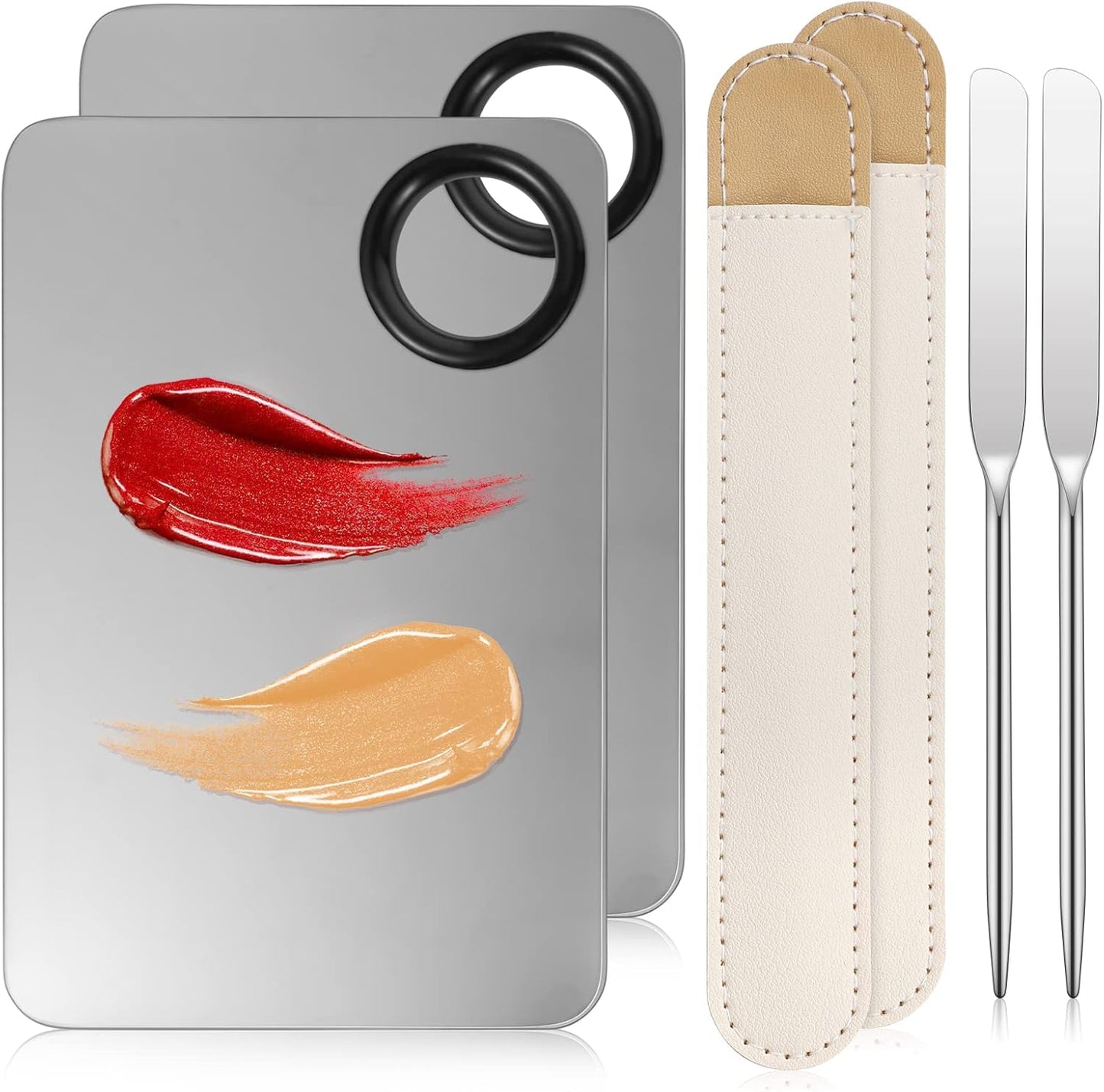 6 in 2 Set Makeup Mixing Palette with Korean Makeup Spatula, Stainless Steel Foundation Palette with Spatula for Mixing Foundation Eye Shadow Eyelash Nail Art