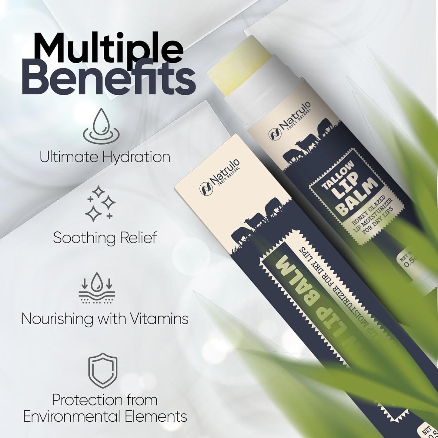 Beef Tallow Lip Balm – Natural Tallow Beeswax Chapstick – Hydrating Moisturizer Grass Fed Bison Tallow Balm Lip Care – Soothes Chapped, Dry Lips, Sensitive Skin – Long Lasting & Vitamin Rich USA-Made