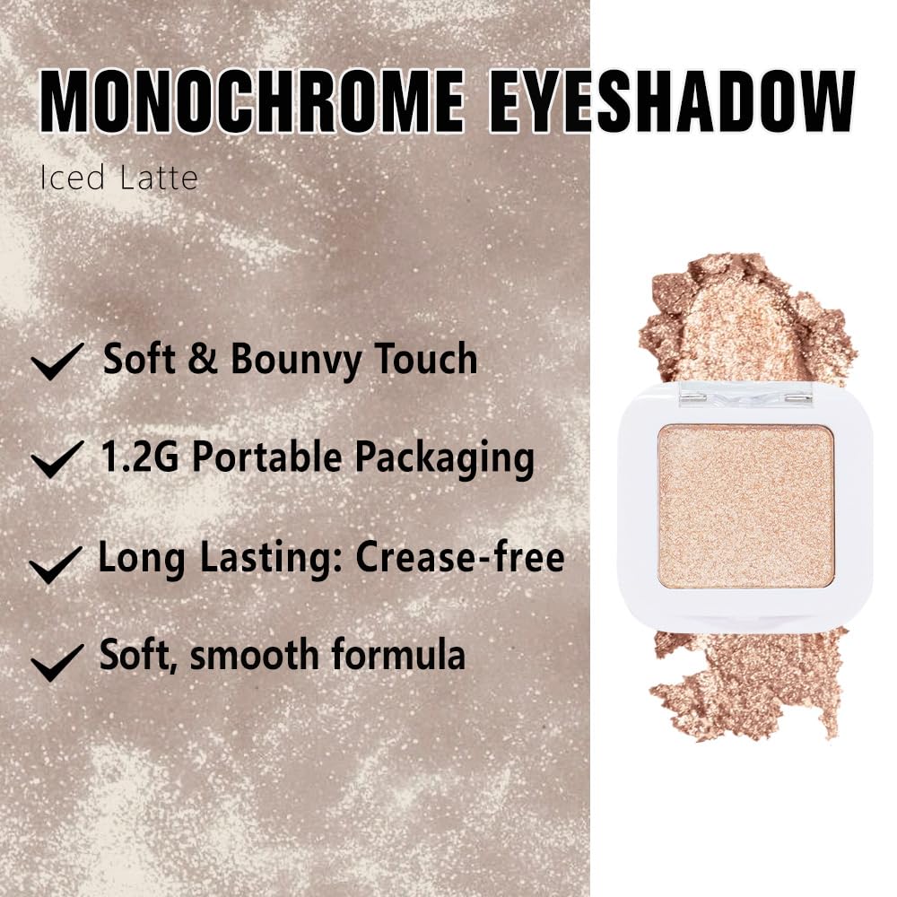 Kaely Pressed Single Eyeshadow Makeup, Light Nude Brown Shimmer Highly Pigmented Monochrome Eye Shadow Palette, Waterproof Neutral Powder Mini Eyeshadow, sombras para ojos, Lightweight Blendable, 20