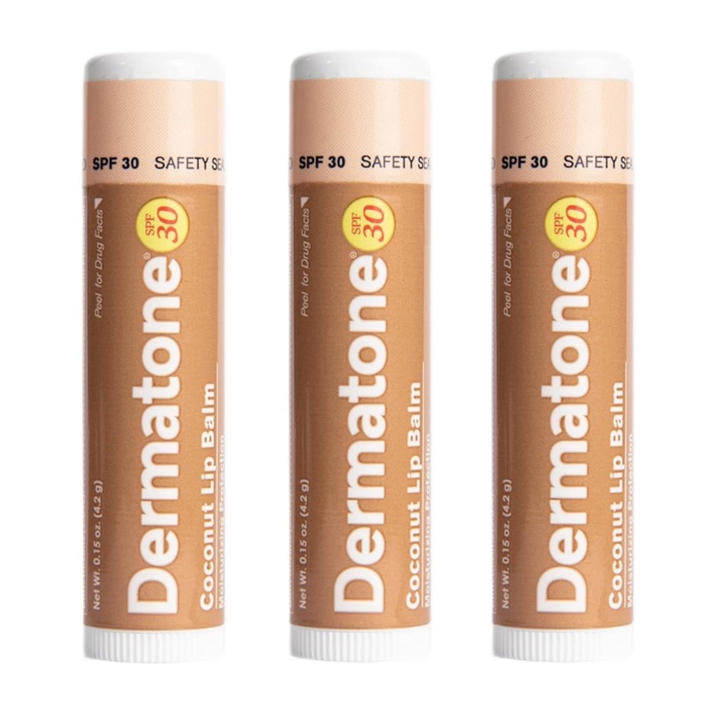 Dermatone Coconut Lip Balm | Moisturizing & Medicated, Aloe & Vitamin E | Chapped and Cracked Lips | SPF 30 | Coconut, 3-Pack 0.15oz sticks