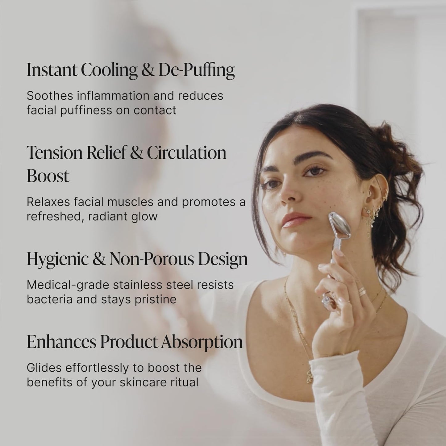 304-Grade Stainless Steel Facial Roller, Face Roller for Eyes, Double Chin, Jawline & Neck, Reduce Puffiness & Improve Wrinkles, Massage Tool for Anti-Aging, Lifting & Lymphatic Drainage