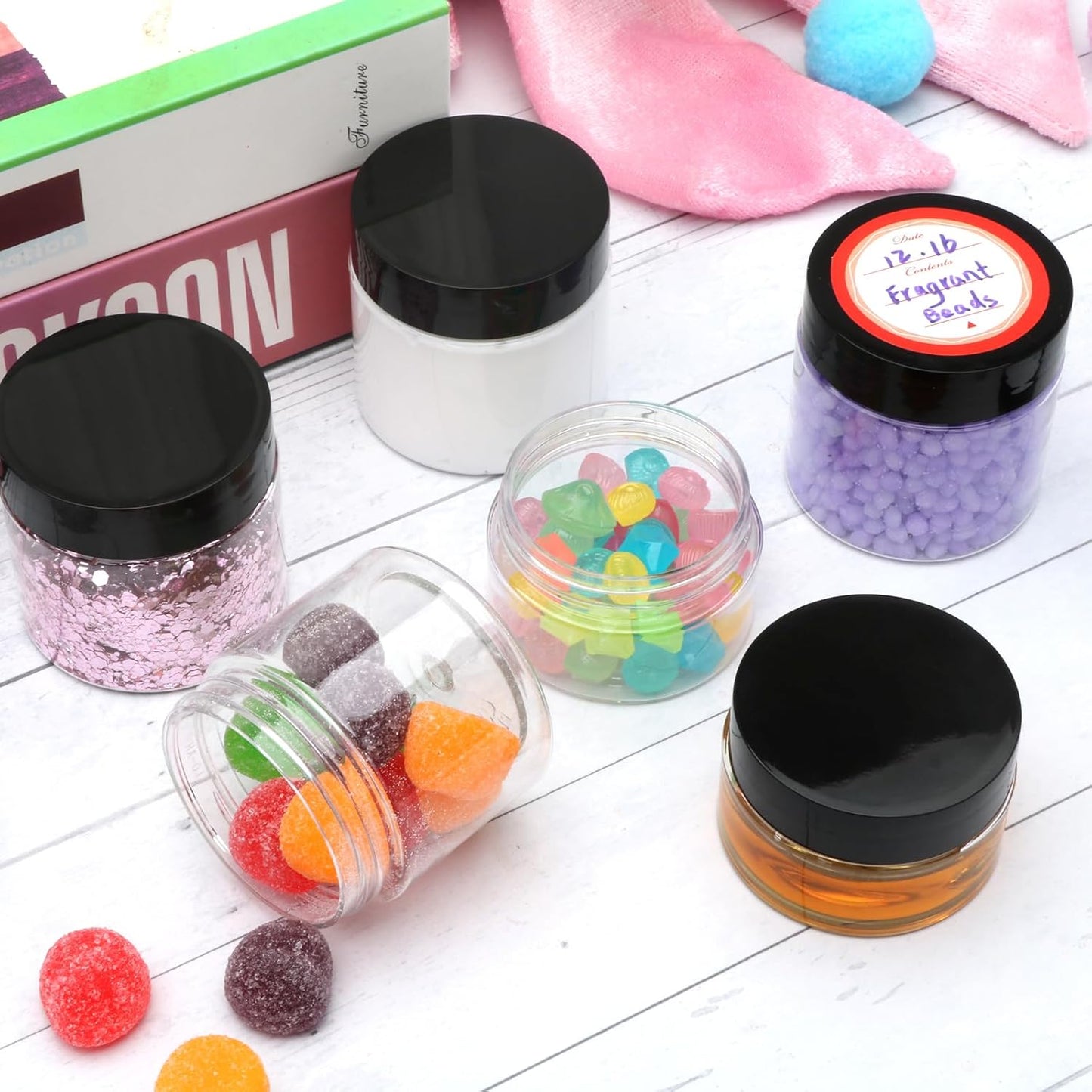 20 Pack 2oz Plastic Containers with Lids, Jars with Lids, Great for storing,lip balms, creams, ointments, cosmetics, samples