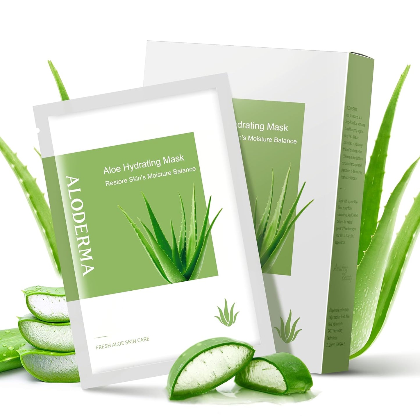 Aloderma Hydrating Sheet Face Masks with 87% Organic Aloe Vera - 5 pack Moisturizing Facial Masks with Hyaluronic Acid & Bergamot Oil for Nourished, Radiant Skin - Aloe Vera Natural Skincare
