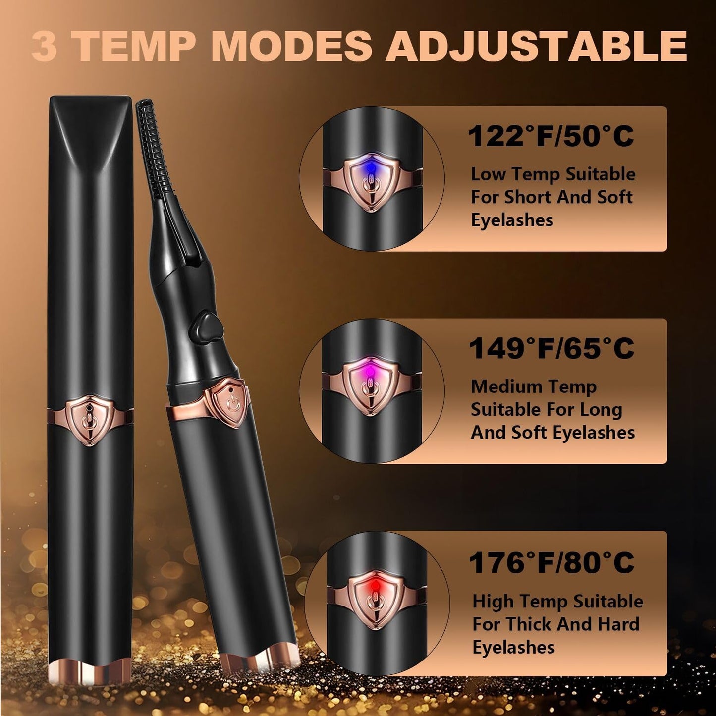 Heated Eyelash Curler, 2-in-1 Clip-Type Design, 3 Temperature Modes, USB Rechargeable Electric Eyelash Curler, Natural Curling 24H Long-Lasting Curl, Gift for Women & Girls, Brown Black