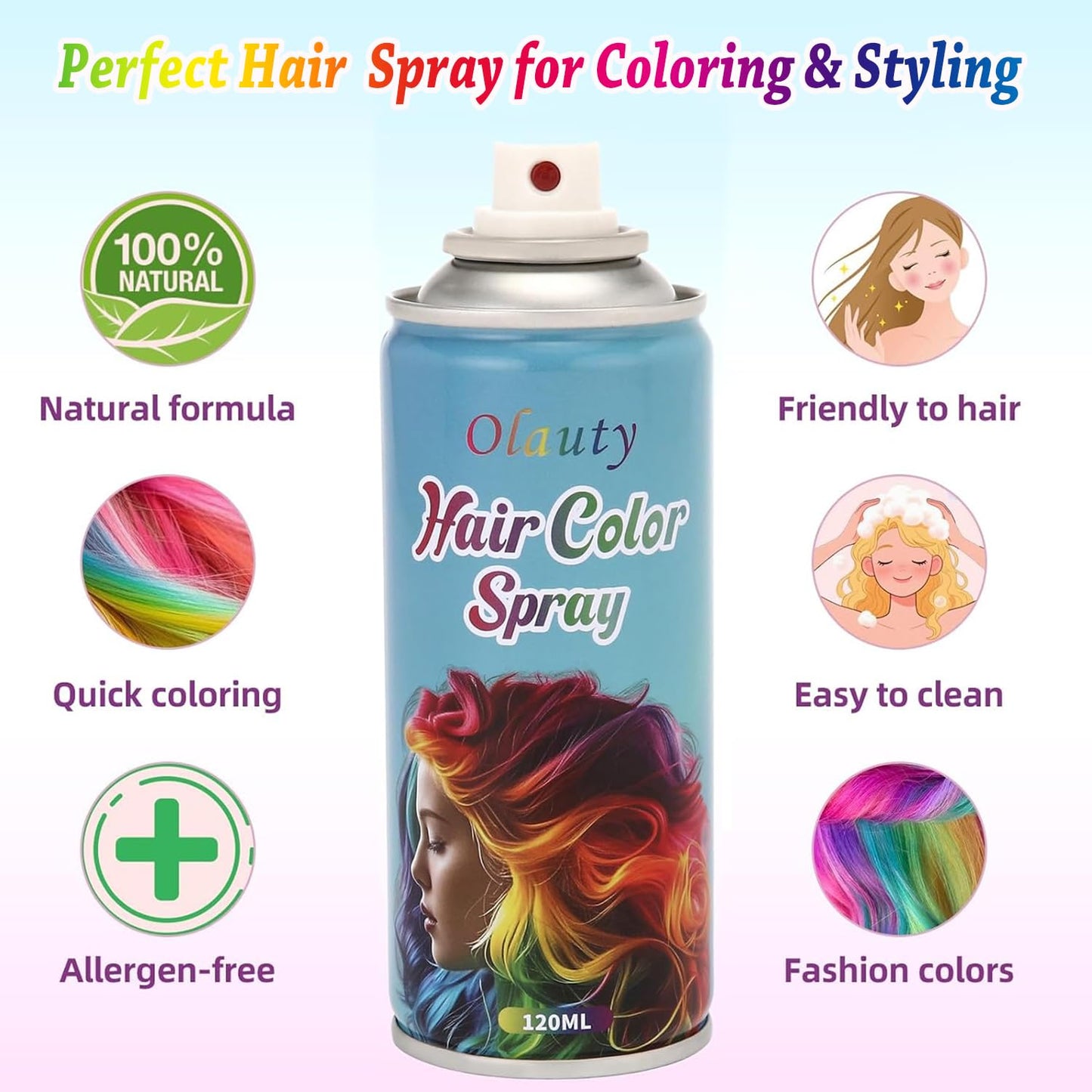 Temporary Hair Dye Spray For Kids Women Men,Washable One-Time Use Hair Color Wax, Green Hair Spray, Non-Sticky Temporary Hair Coloring for Cosplay Party, Halloween DIY Crazy Hair Day (Green)