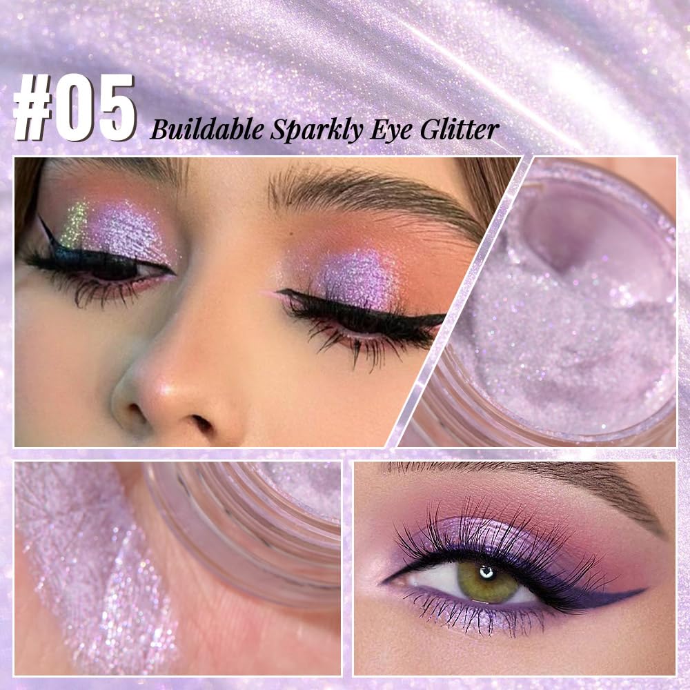 Monochrome Glitter Eyeshadow Palette,Single Light Purple Shimmer Eyeshadow,Long-Lasting Sheer Eye Makeup With A Sparkle Finish,Smooth Formula,Vegan & Cruelty-Free