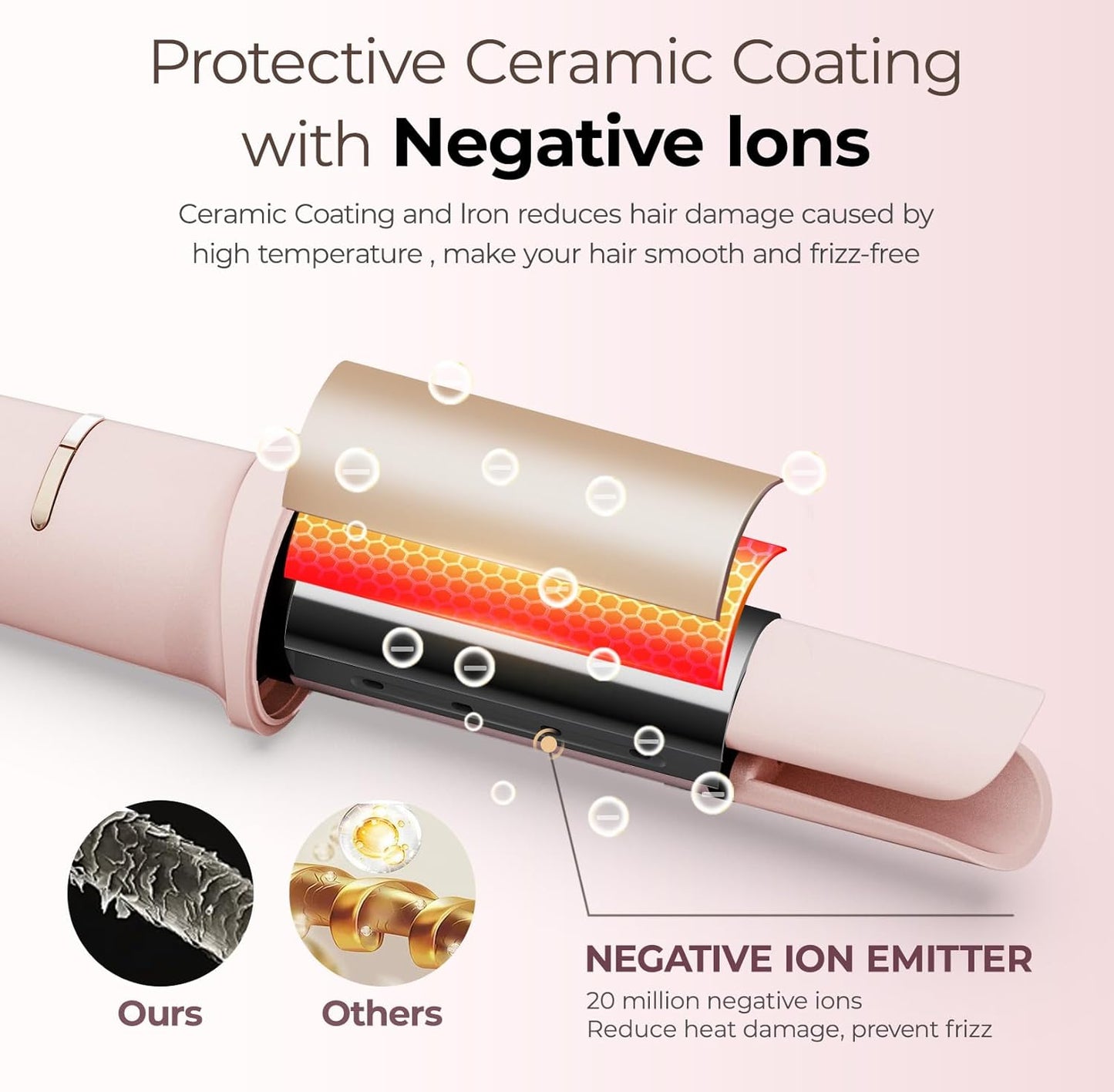 Automatic Curling Iron 1 1/4 Inch, Rotating Ionic Hair Curler Wand with 3 Temperatures, Anti-Scald, Auto Shut-Off Spin Iron for Hair Styling, Pink