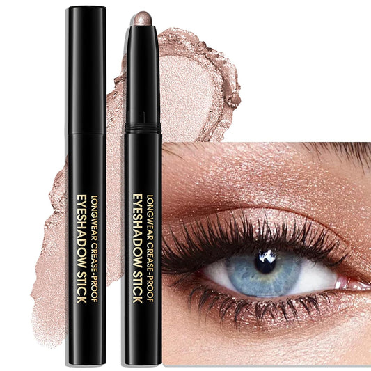 Eyeshadow Stick Shimmer Waterproof Long Wear Eye Brightener Cream to Powder Glitter Eye Shadow Crayon High Pigmented Highlighter Eye Liner Pencil Makeup Crease-Proof Buildable Color, 9 CHAMPAGNE