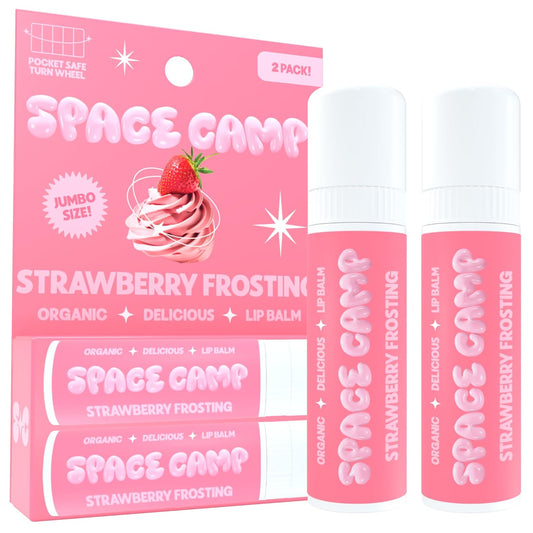 Space Camp Wellness Jumbo Lip Balm - Strawberry Frosting Organic Flavored Balm (2 Pack)