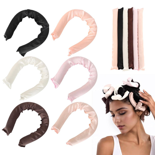 Satin Covered Overnight Hair Curlers, Flexi Rods for Heatless Sleep-in Curls, Curling Rods for Straight Short Hair - 6 Pcs