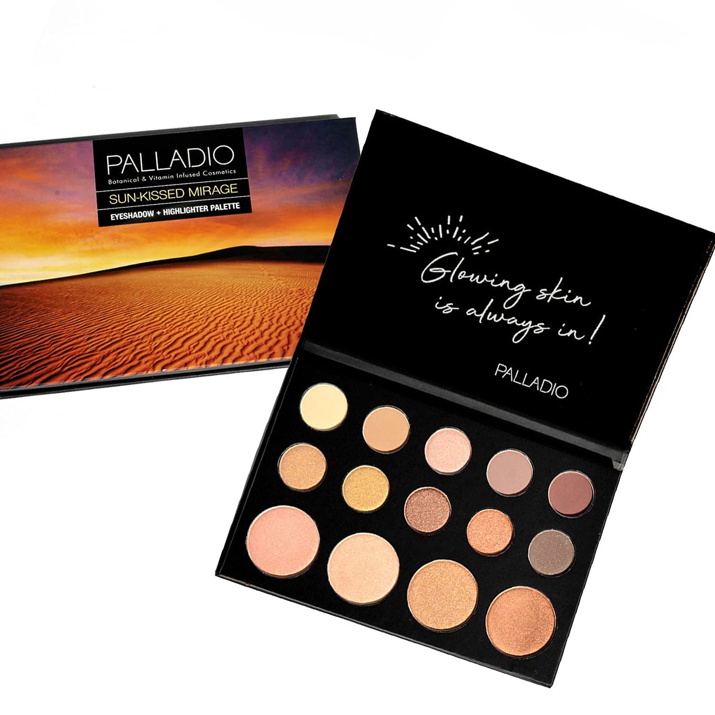 Palladio Sun-Kissed Mirage Eyeshadow Highlighter Palette, Warm Flawless Look, Matte and Shimmer Finishes, 14 Curated to Ensure Rich and Highly Pigmented Colors, All Day Wear (SUN-KISSED)