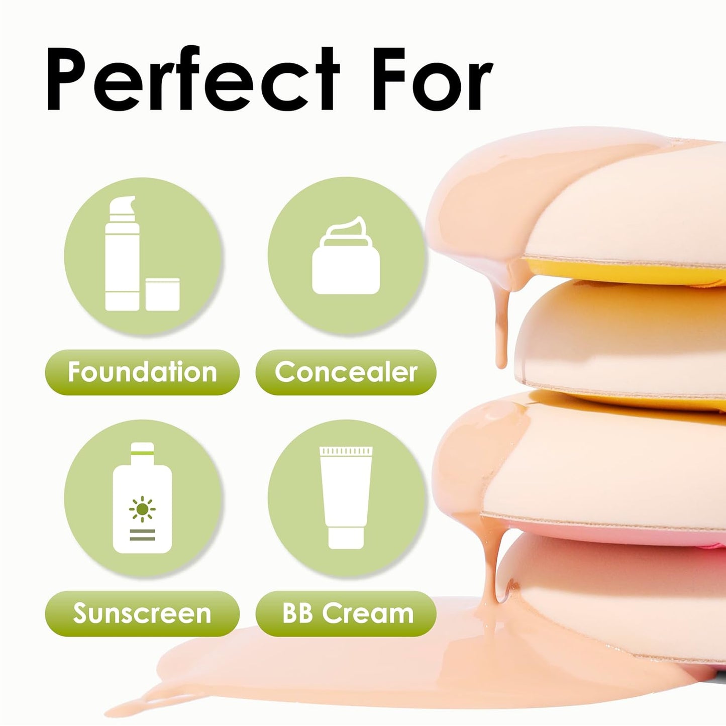 5Pcs Makeup Sponge For Foundation Concealer And Powder, Latex Free Blender Sponge For Natural And Easy Makeup Soft Long-lasting And Beginner-friendly, Green, Medium