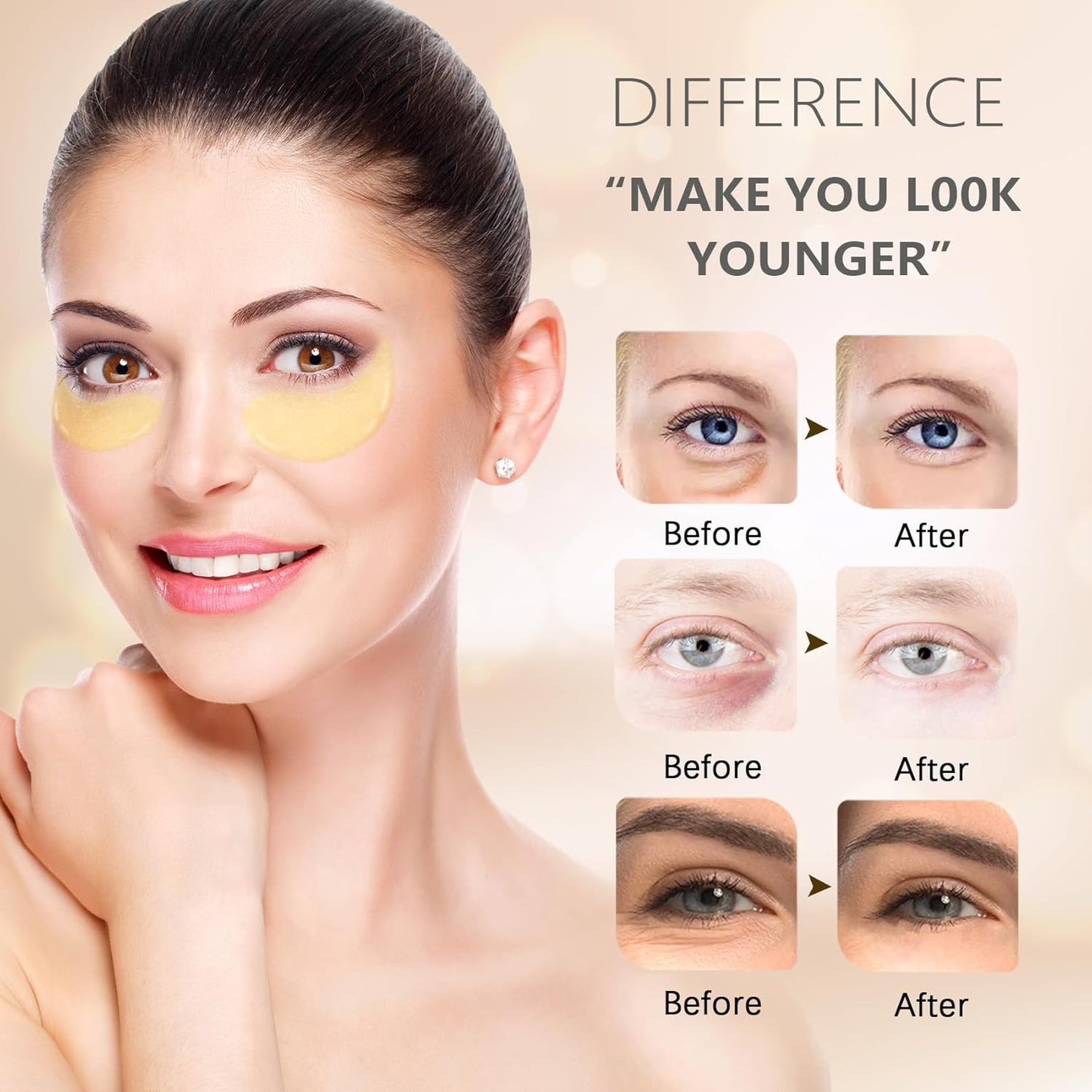 24k Gold Under Eye Patches: 60 Pcs Eye Masks for Dark Circles and Puffiness with Hyaluronic Acid, Eye Pads for Puffy Eyes, Collagen Skin Care Products