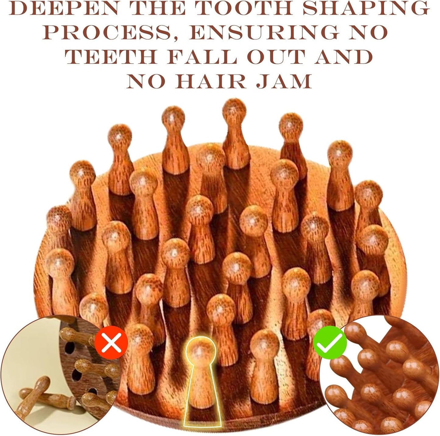 28 Teeth Sandalwood Head Massager - Round Wooden Scalp Brush for Hair Growth & Relaxation, Gua Sha Body Massage Tool