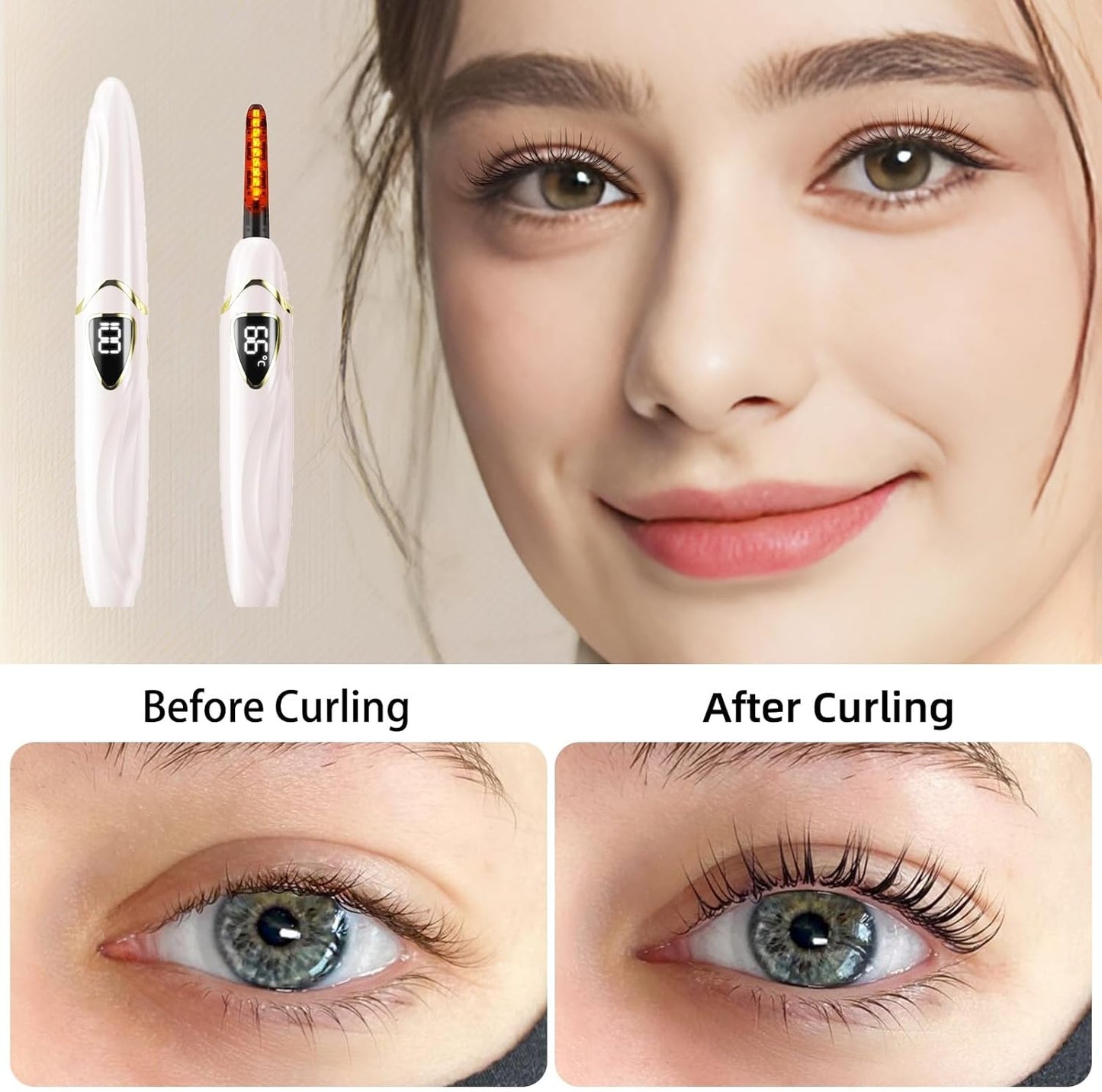 ZAPAL Heated Eyelash Curler, S600 Rechargeable Heated lash Curler, Intelligent Power Off Electric Eyelash Curler Heated Quickly 24 Hs Lasting Natural Makeup for Woman (Petal Pink/Gold, S600-148MM)