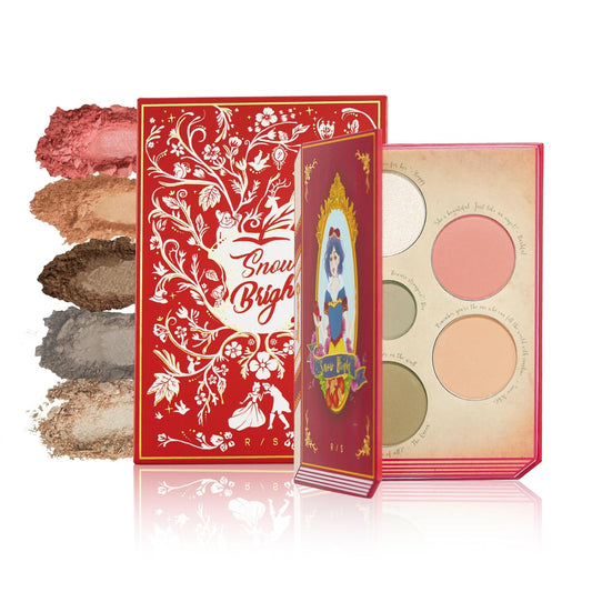 READY TO SHINE Snow Bright Contour Highlight Blush Makeup Palette - Smooth and Pigmented - Easy to Blend - Vegan and Cruelty Free - 5 Part Pressed Powder Makeup Kit - With Mirror For All Skin Types