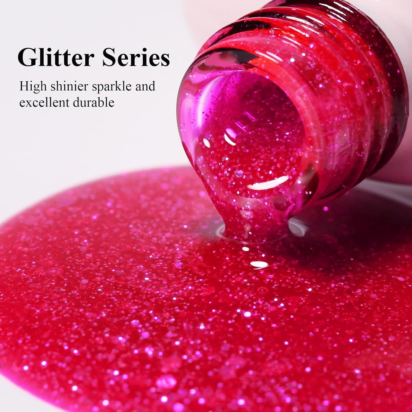 Imtiti Glitter Gel Nail Polish, Hot Pink Iridescent Glitter Gel Polish Diamond Shimmer Sparkle Soak Off UV LED Nail Gel Polish Autumn Winter Gel Polish Manicure Gel Nail Kit 10ML