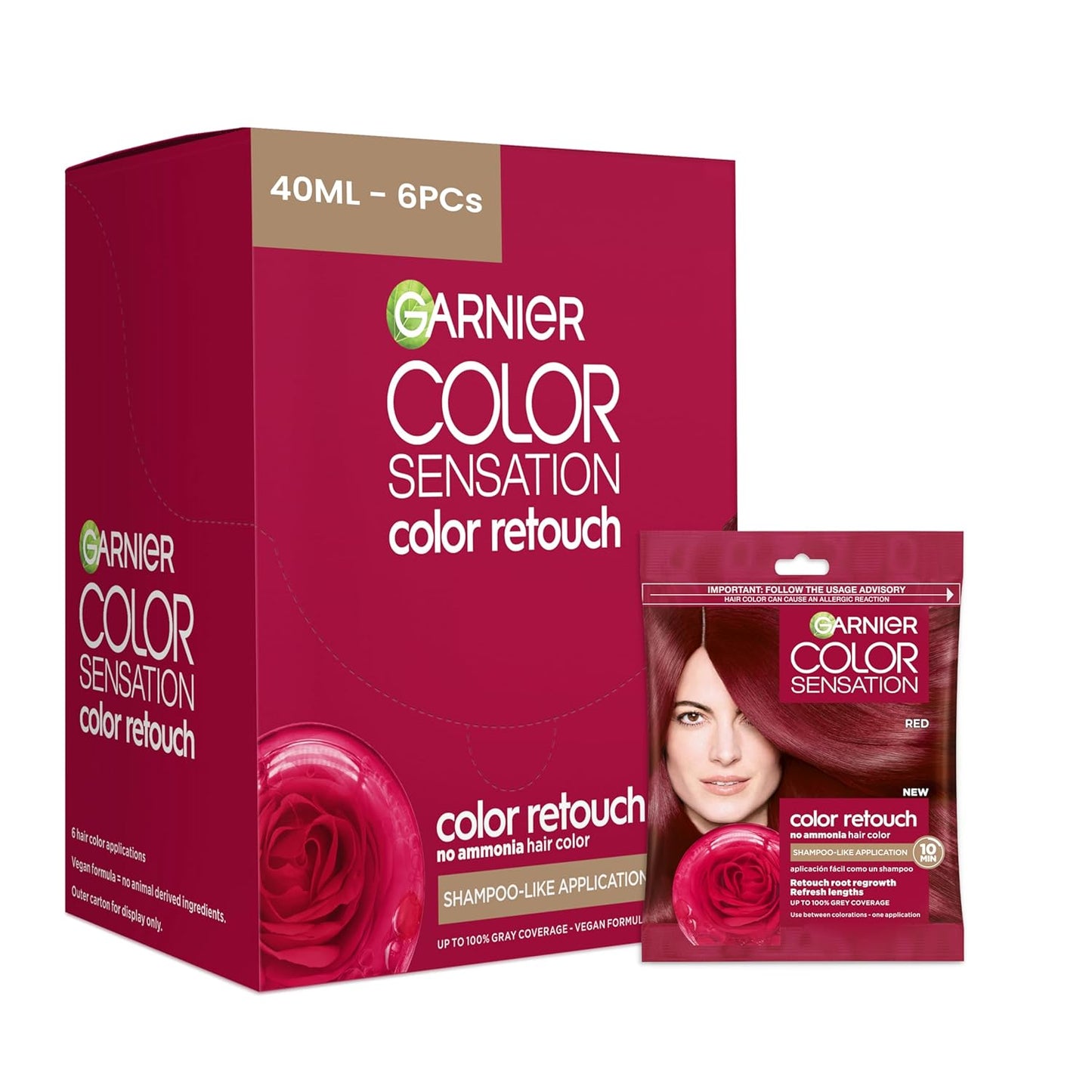 Garnier Color Sensation Color Retouch, Demi Permanent Hair Dye for Roots with 100% Gray Coverage, Red Hair Dye 6.6, Pack of 6