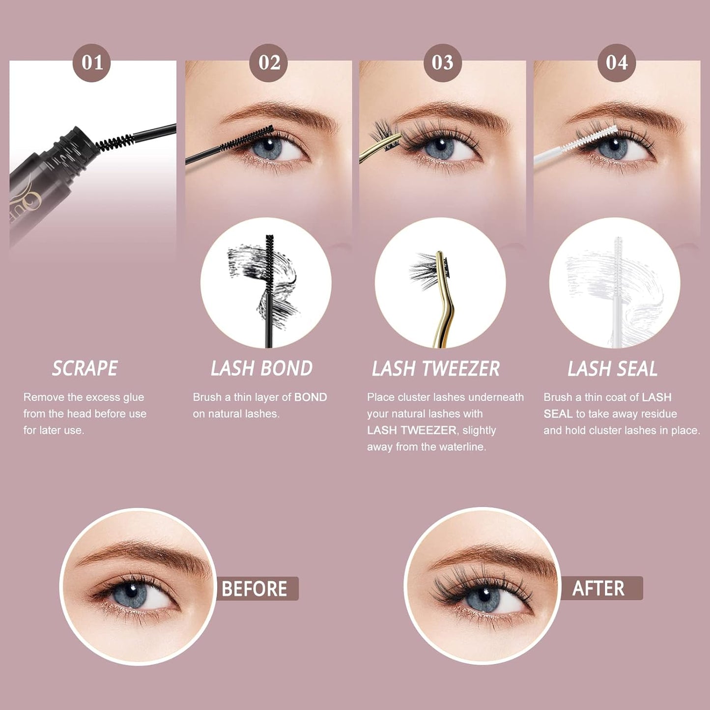 QUEWEL Cluster Lashes 72 Pcs Wide Stem Individual Lashes C/D Curl 8-16mm Length DIY Eyelash Extension False Eyelashes Fluffy02 Styles Soft for Personal Makeup Use at Home (Fluffy02-C-MIX8-16)