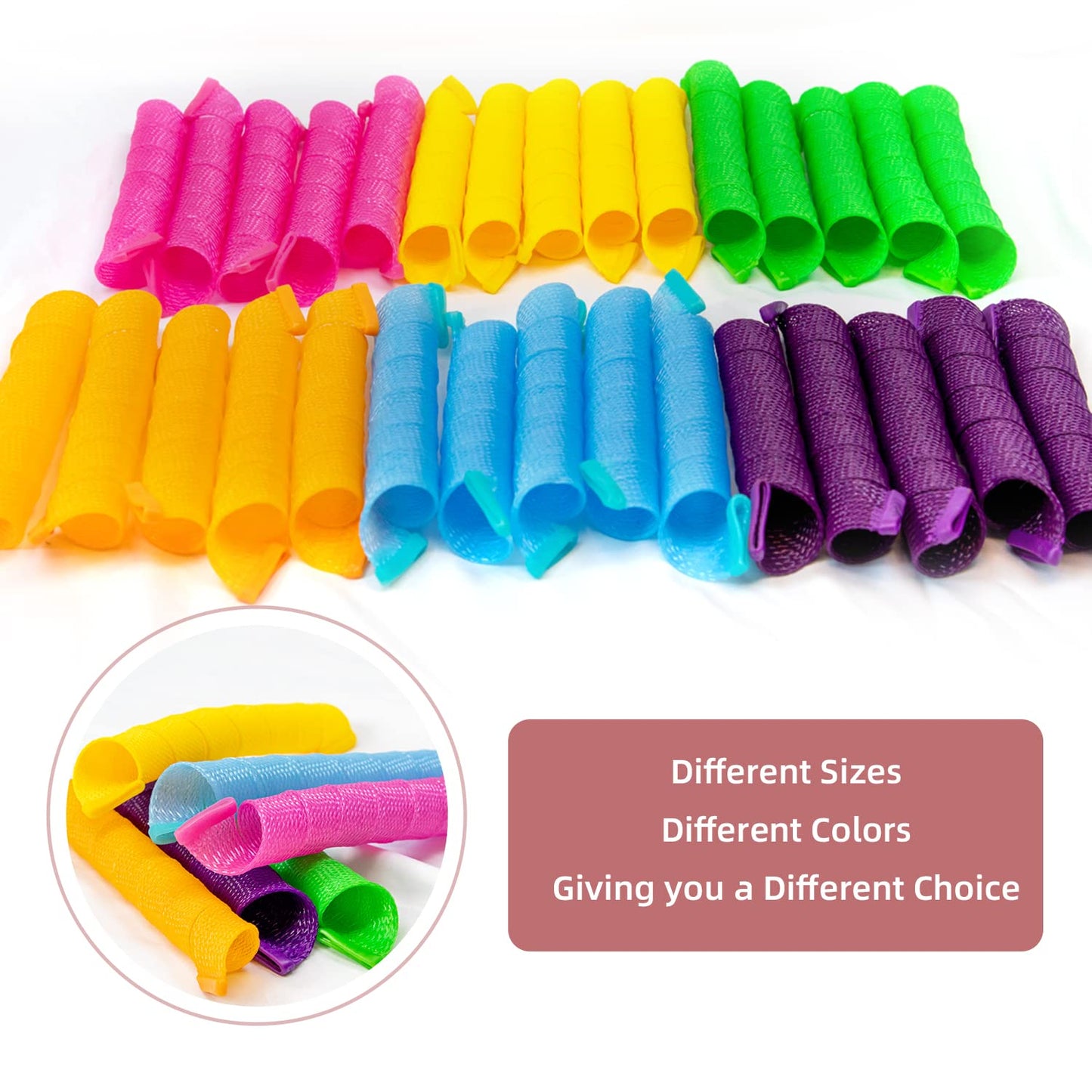 30pcs Heatless Hair Curlers Rollers Spiral Curls Styling Kit with 2 Sets Styling Hooks,No Heat Curlers for Women Girl's, pink, orange, blue, green, yellow and purple (12 Inch/30 cm)…