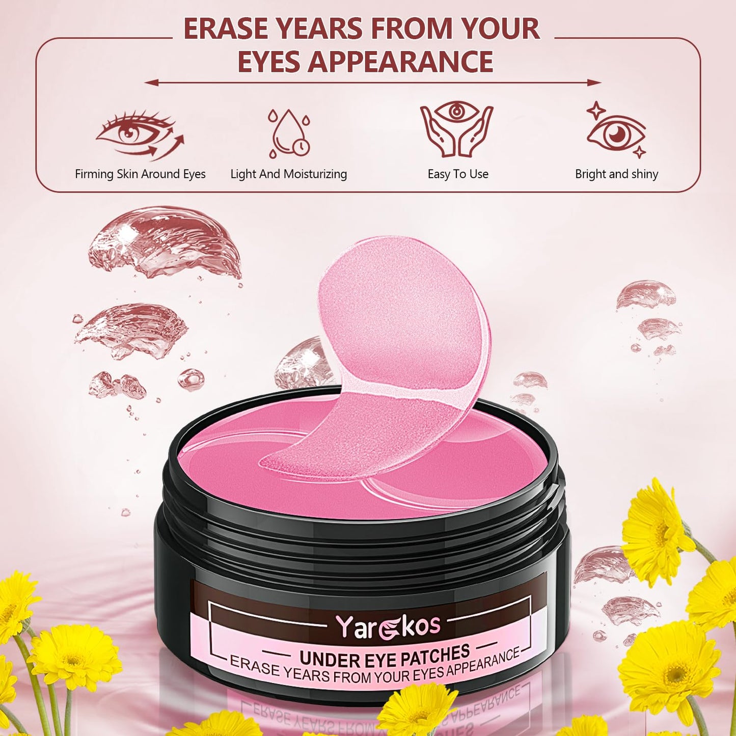 60 Pcs Pink Under Eye Patches, 30 Pairs Undereye Mask for Dark Circles Puffy Eyes Treatment, Collagen Gel Pads Hydrating for Eye Bags Puffiness Wrinkle, Women Men Beauty Skin Care Products