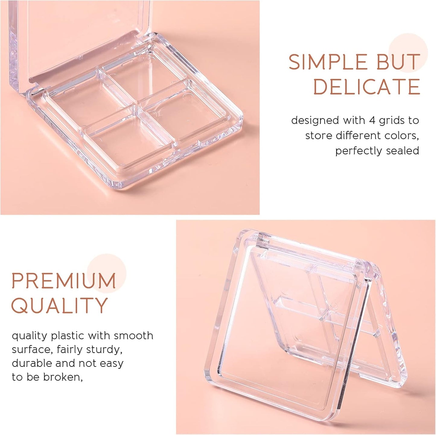 Beaupretty 6 Pieces Empty Eyeshadow Pallet 4 Grids Eye Shadow Lipstick Storage Case Box Clear Makeup DIY Cosmetic Organizer Container