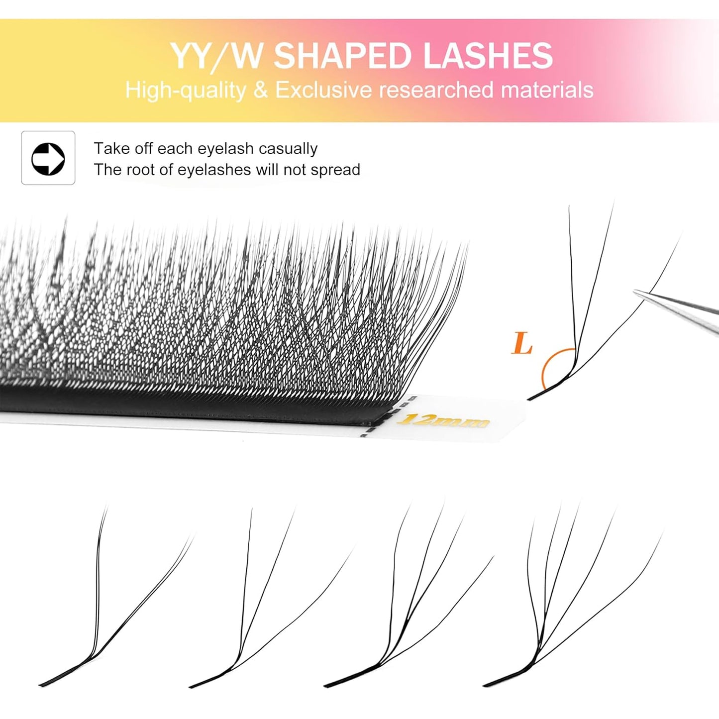 W Lash Extensions 4D Eyelash Extensions W Shape 0.07mm Thickness L Curl 11mm Premade Fans W Lashes Individual Lashes Matte Black 12 Rows False Eyelashes Volume Lashes(W-4D-0.07-L,11mm)