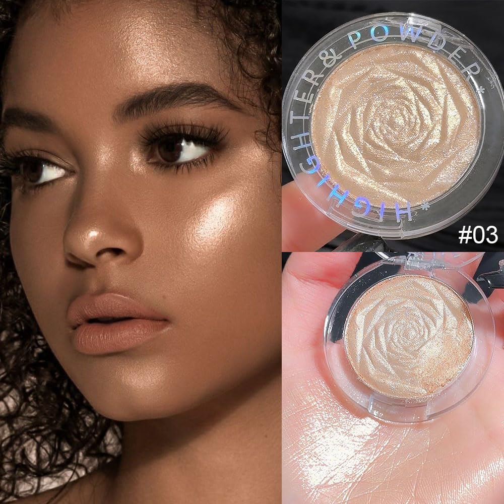 evpct Champagne Gold Face Highlighter Makeup Shimmer Glitter Diamond Sparkly Highlighters Makeup Palette Powder for Face Body Cheek Skin iluminadores iluminador de jos maquillaje luminizers 03