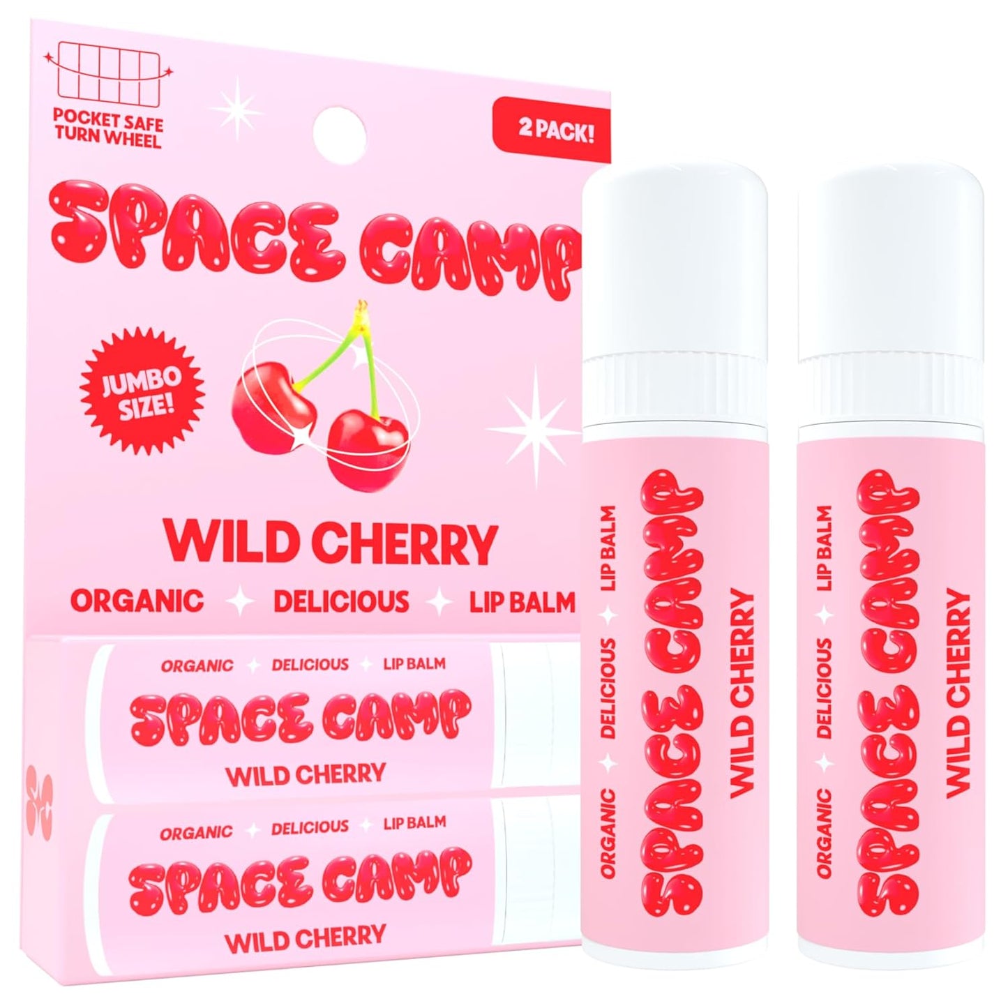 Space Camp Wellness Jumbo Lip Balm - Wild Cherry Organic Flavored Balm (2 Pack)