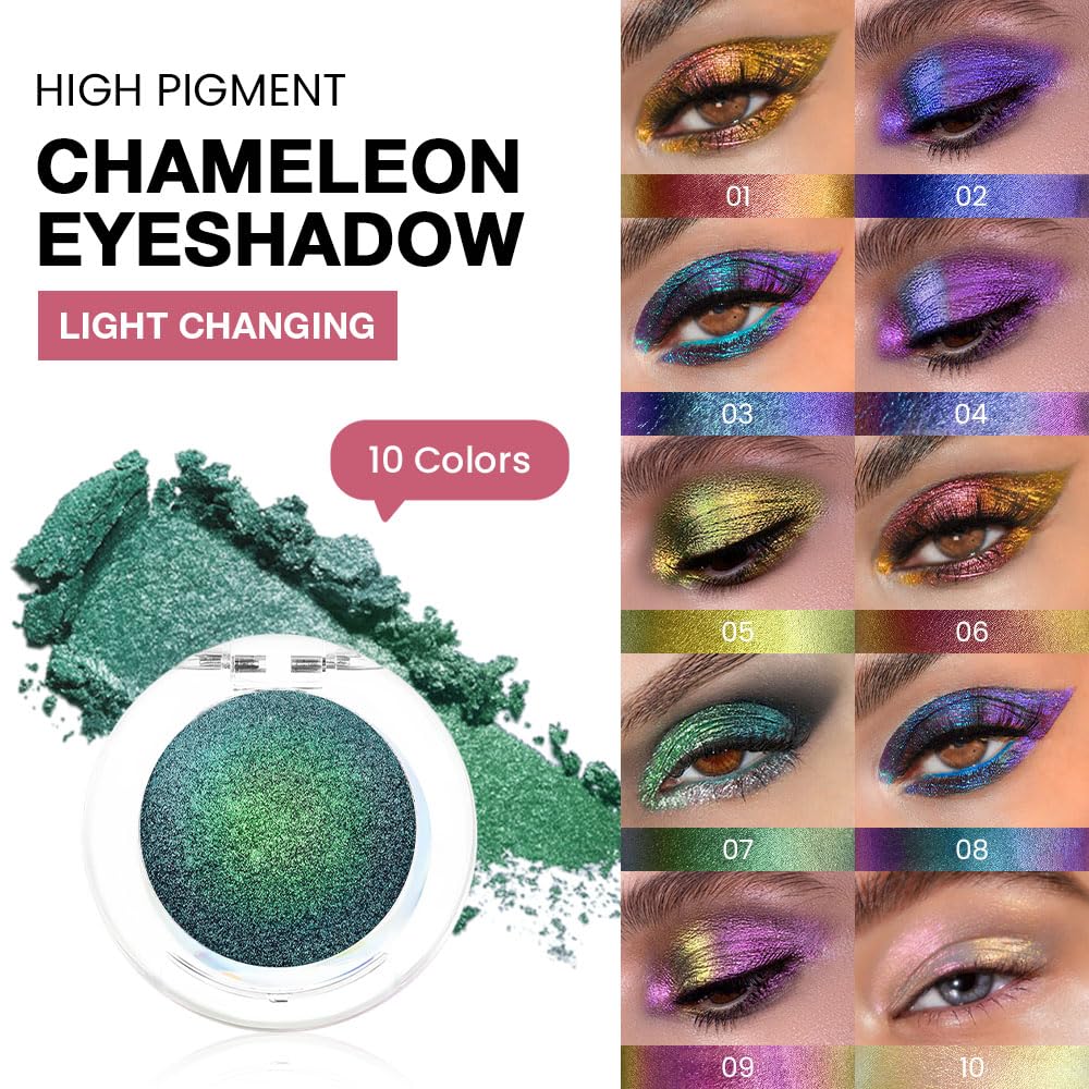 evpct Forest Green Shimmer Chameleon Eyeshadow Makeup Palette, Glitter Metallic Duochrome Duo Chrome Multichrome Festival Single Eye Shadow Palette Makeup for Older Women, Face Loose Glitter Eyeshadow