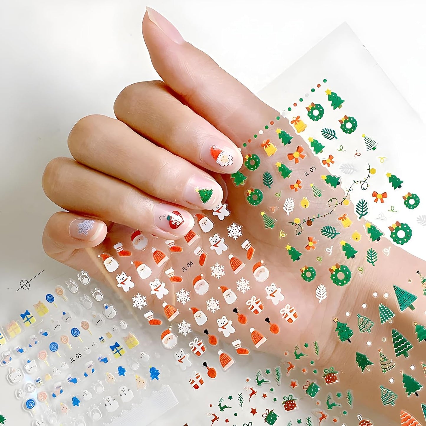 30 Sheets Christmas Nail Art Stickers 3D Self- Adhesive Pegatinas Uñas Snowman Snowflake Nail Decals White Red Christmas Nail Supplies for Women and Girls