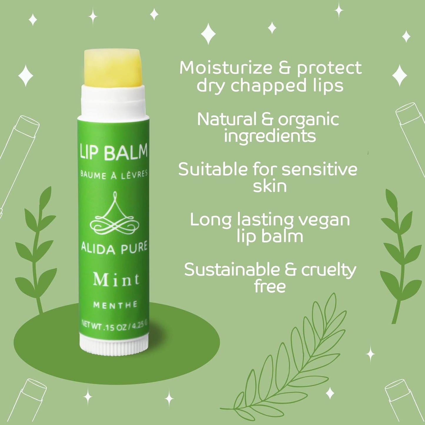 Mint Lip Balm Collection, Vegan Set, Beeswax Free, with Organic Jojoba and Avocado Oil, Vitamin E, Natural Moisturizer for Dry, Chapped Lips, 5 Tube Set