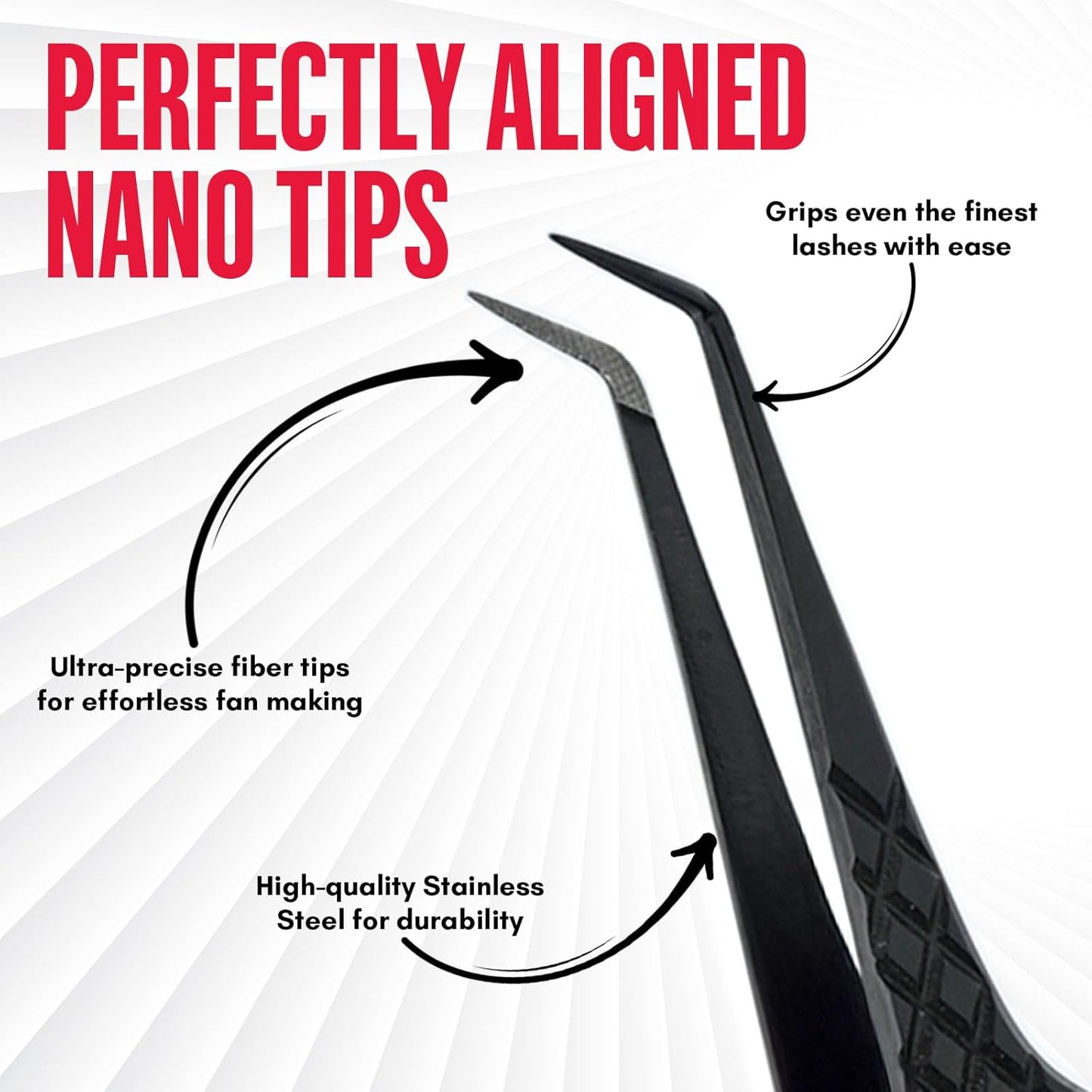 45 Degree Volume Fiber Tip Lash Tweezer Black –, Diamond Grip, Professional Eyelash Extension Tweezers (Black, All SET LASH TWEEZER)