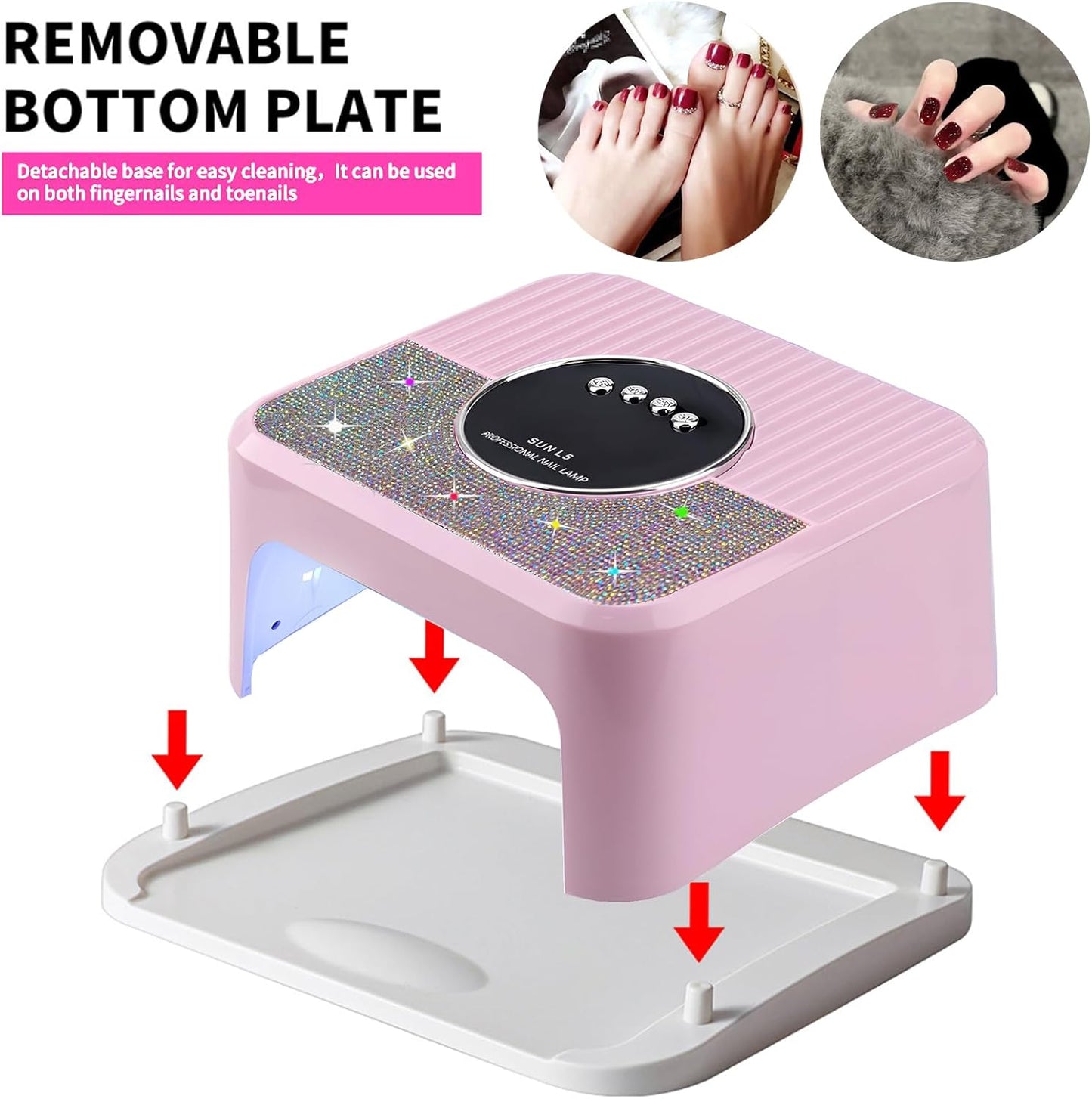 268W UV LED Nail Lamp, Gel Nail Light for Nail Polish UV Dryer with 4 Timers Professional Fast Curing Lamp Nail Art Tools with Rhinestone