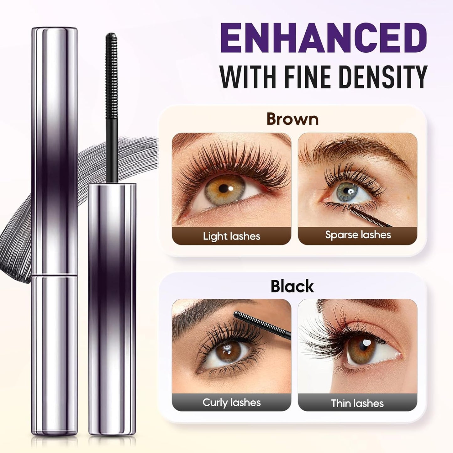 Iron Wand Mascara, 2025 New Metal Wand Mascara Volume and Length Waterproof, Long-Lasting 3D Curling Eyelash Lash Extensions Iron Mascaras (Black+Brown)