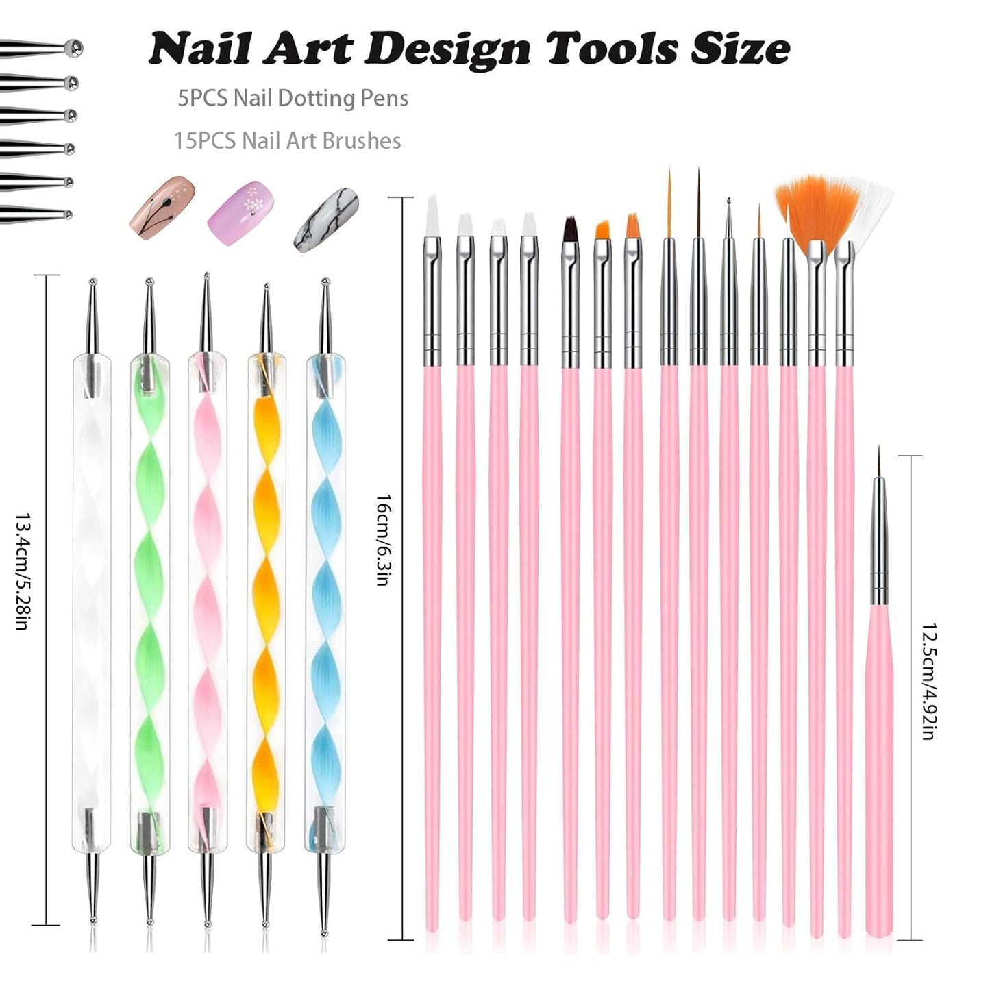 20Pcs Nail Art Brushes Tool Set, Nail Art Double-End Tools, Nail Liner Brushes, Silicone Pen Dotting Pen Tools Nail Art Kit for Home Nail Art DIY Salon Use-Pink