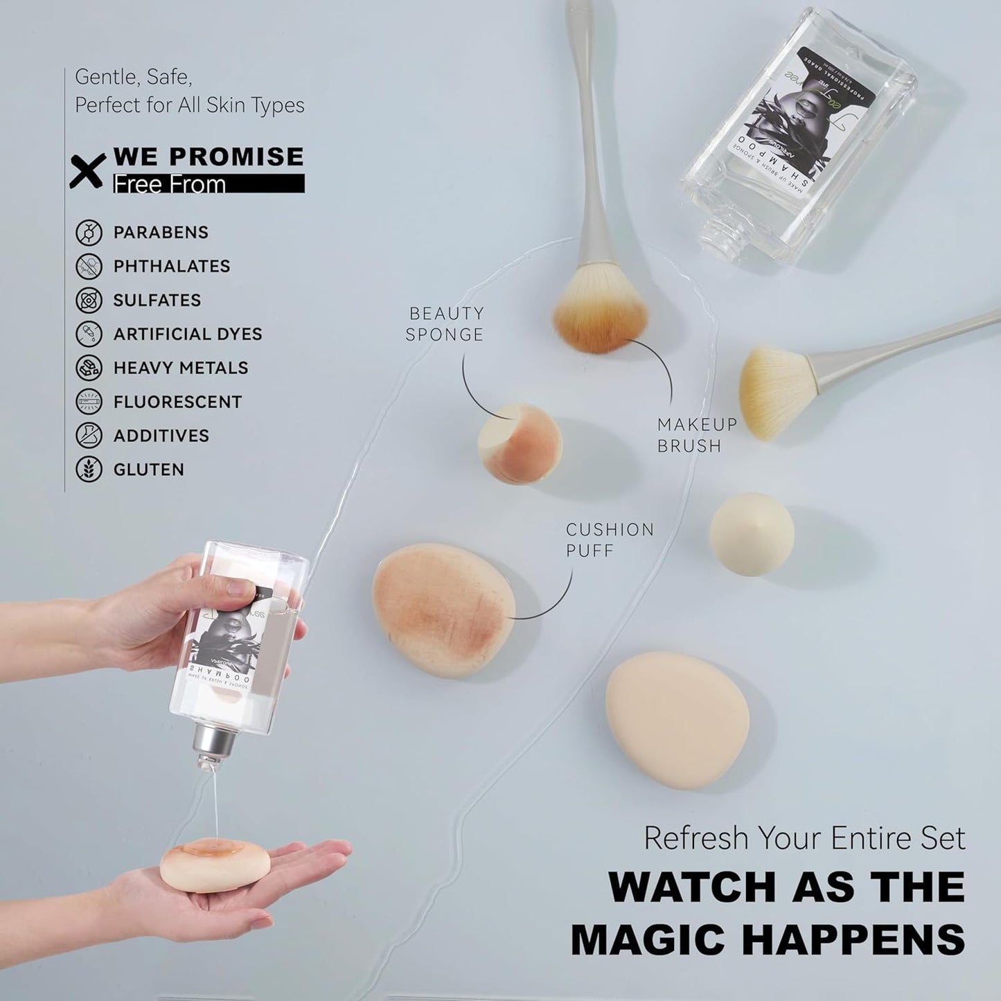 Makeup Brush Cleaner, Tea Tree Oil, Shampoo for Sponges & Puffs, Deep Cleaning, Antibacterial, Conditions Bristles, Gentle, Vegan & Cruelty-Free, Large Value Size, 25.36 fl oz