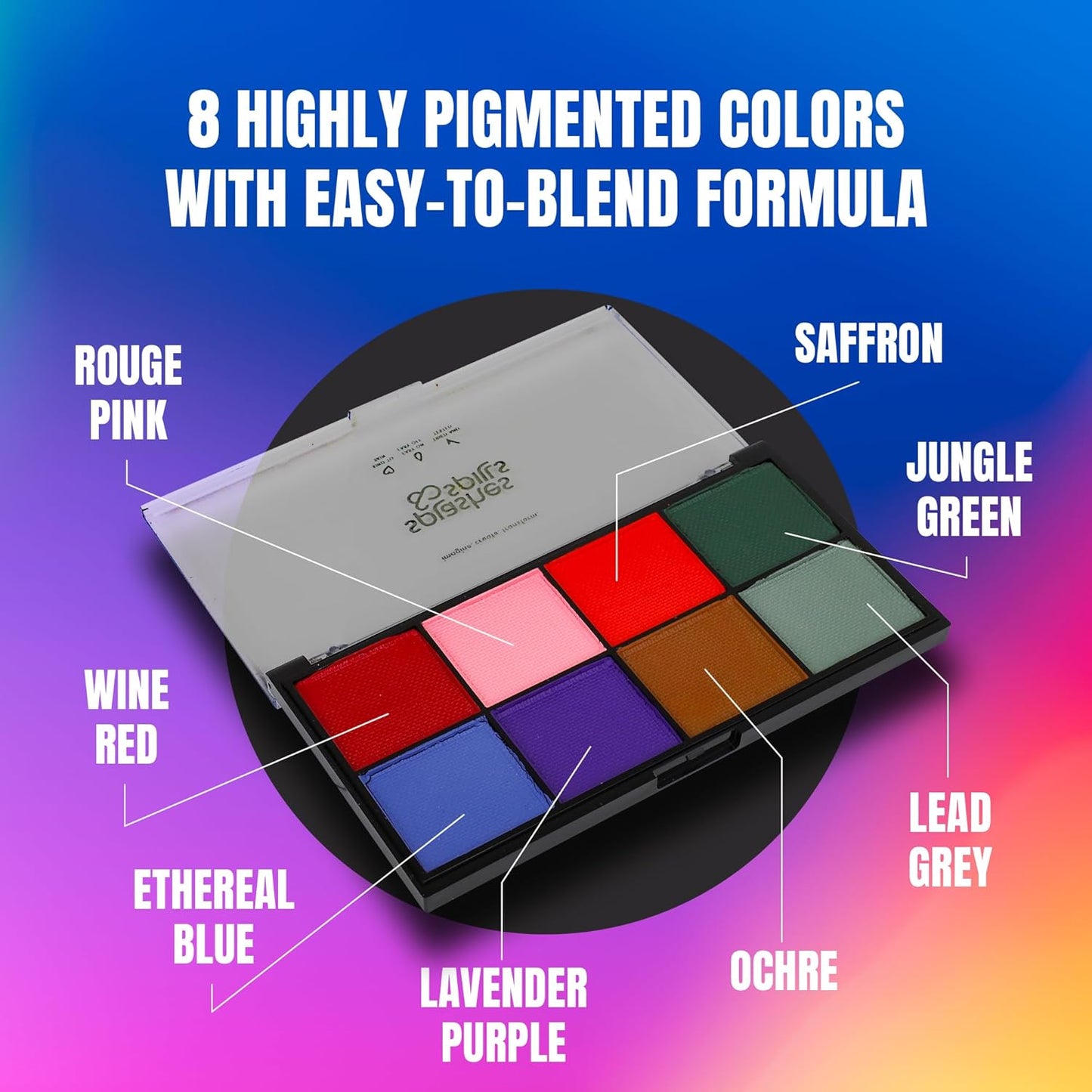 Professional Face Painting Palette - Skin Friendly Face Paint Kit - Cruelty-Free & Vegan Water Based Face Paint Makeup for Theatre, SFX & Halloween- 8 Colors 5g Each- Splashes & Spills- Regular Colors