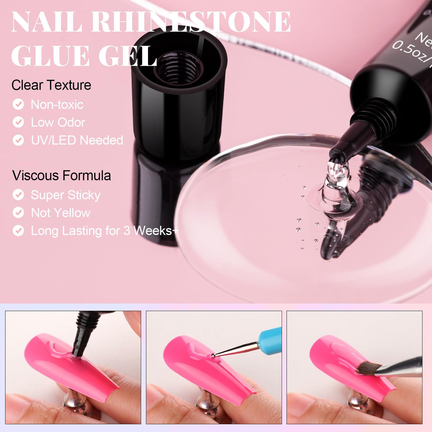 3D Flowers, Manicure Kit with Rhinestone Glue Gel, Colorful Acrylic Flower Nail Charms with Caviar Beads, Rhinestones for Nails with Gem Glue (UV/LED Needed) with Pickup & Dotting Tools