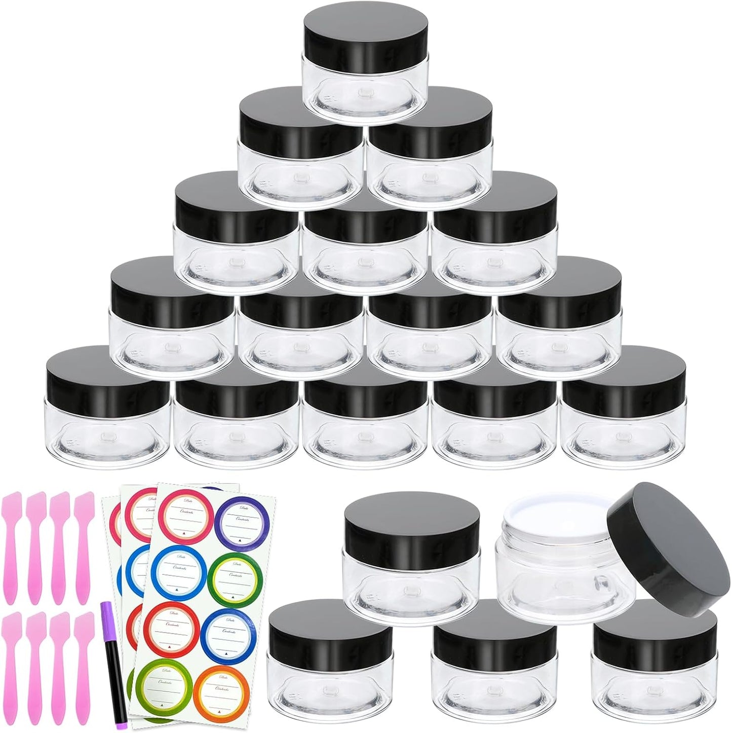 20 Pack 1oz Plastic Containers with Lids, Jars with Lids, Great for storing,lip balms, creams, ointments, cosmetics, samples