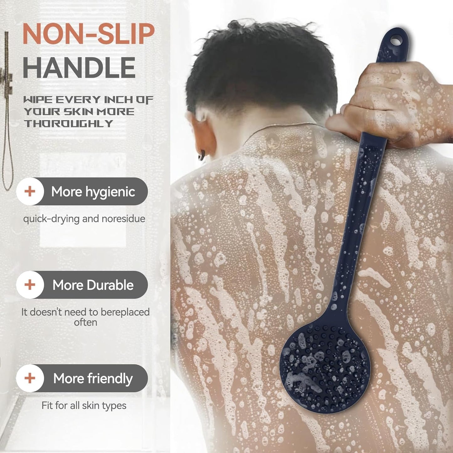 3 PCS Silicone Bath Brush Set,Back Scrubber & Body Brush & Face Brush Set, Super-Exfoliating & Lathering Body Scrubber, Shower Brush, Face Scrubber Combination for HomeBathroom Hotel Travel.(Blue)