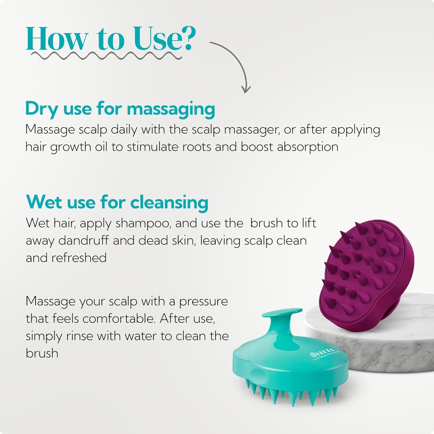 HEETA Hair Scalp Massager Shampoo Brush 2 Pack, Soft Silicone Bristles to Remove Dandruff, Waterproof Hair Scrubber for Both Wet Dry Hair, Suitable for Men & Women (Green & Purple)