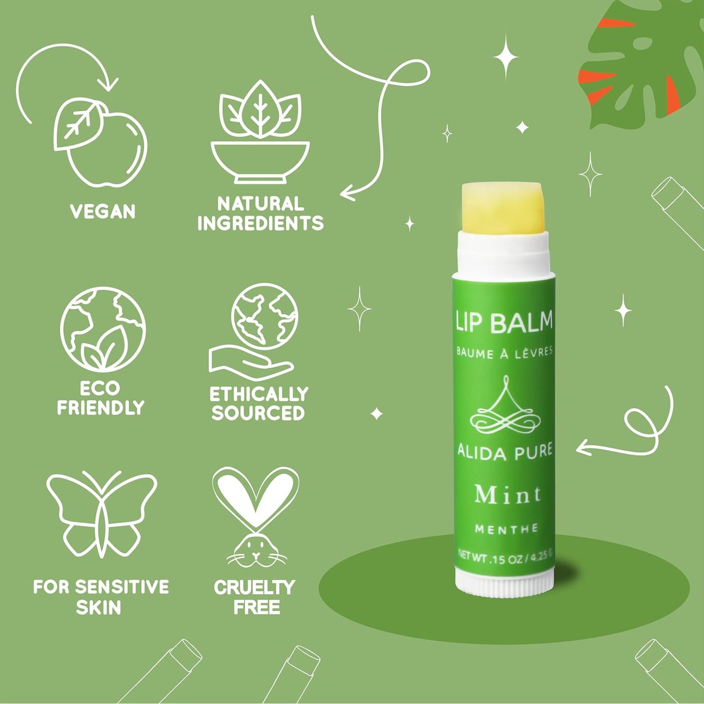 Mint Lip Balm Collection, Vegan Set, Beeswax Free, with Organic Jojoba and Avocado Oil, Vitamin E, Natural Moisturizer for Dry, Chapped Lips, 3 Tube Set