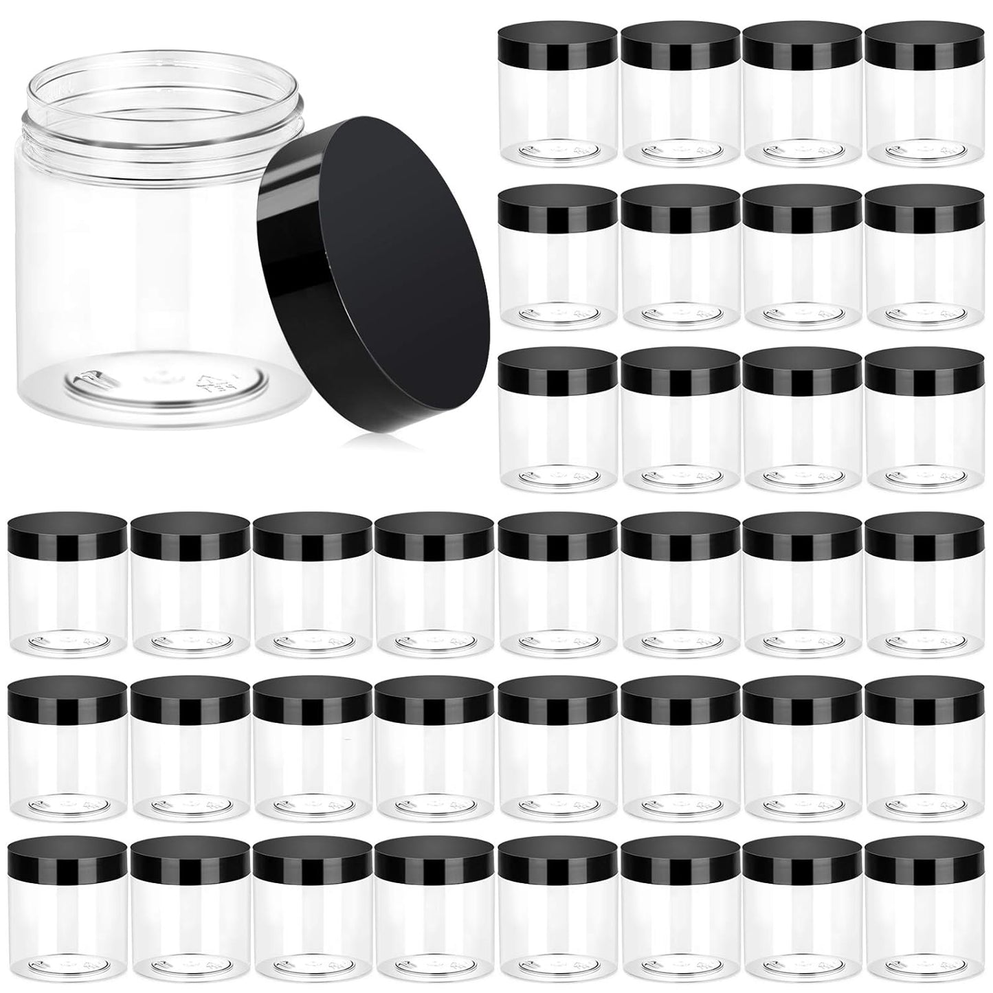 ﻿ ﻿ Eternal Moment 36 Pack 4 OZ Plastic Jars Round Clear Cosmetic Container Jars with Lids, Perfect for Lotion, Cream, Ointments, Makeup, Eye Shadow, Rhinestone, Samples, Pot, Travel Storage