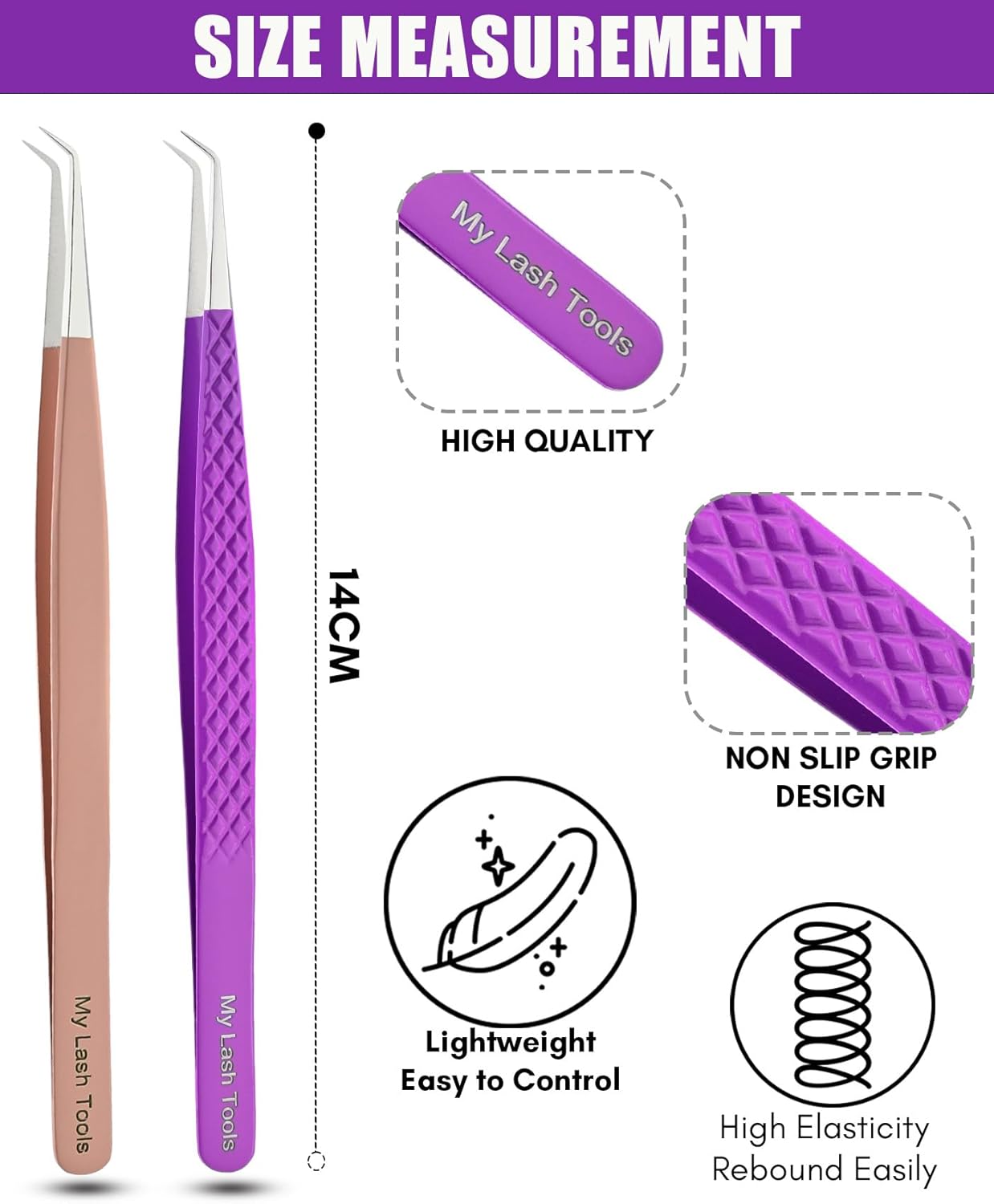 2pcs Curved Isolation Tweezers for Eyelash Extensions – 14cm Stainless Steel, Best for Individual Isolation & Classic Lashes