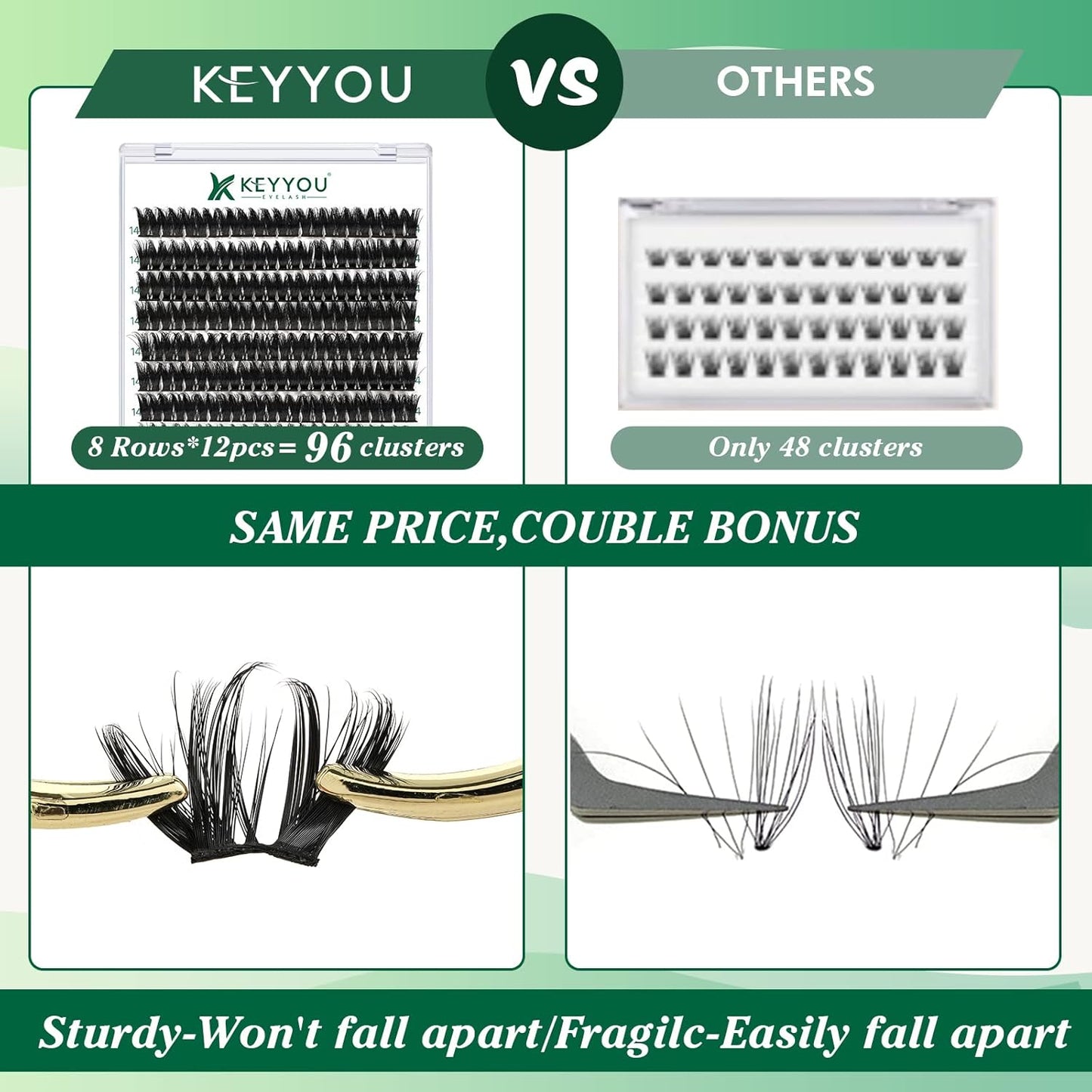 KEYYOU Volume Wispy Lash Extension 96pcs Individual Lashes D Curl 14mm Soft&Comfortable Easy DIY at Home