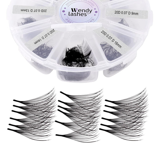 Premade Fans for Lash Extension: 20P, Wendy, Handmade Fans, Pre-made, For Lash-Artists, D, 9-16mm