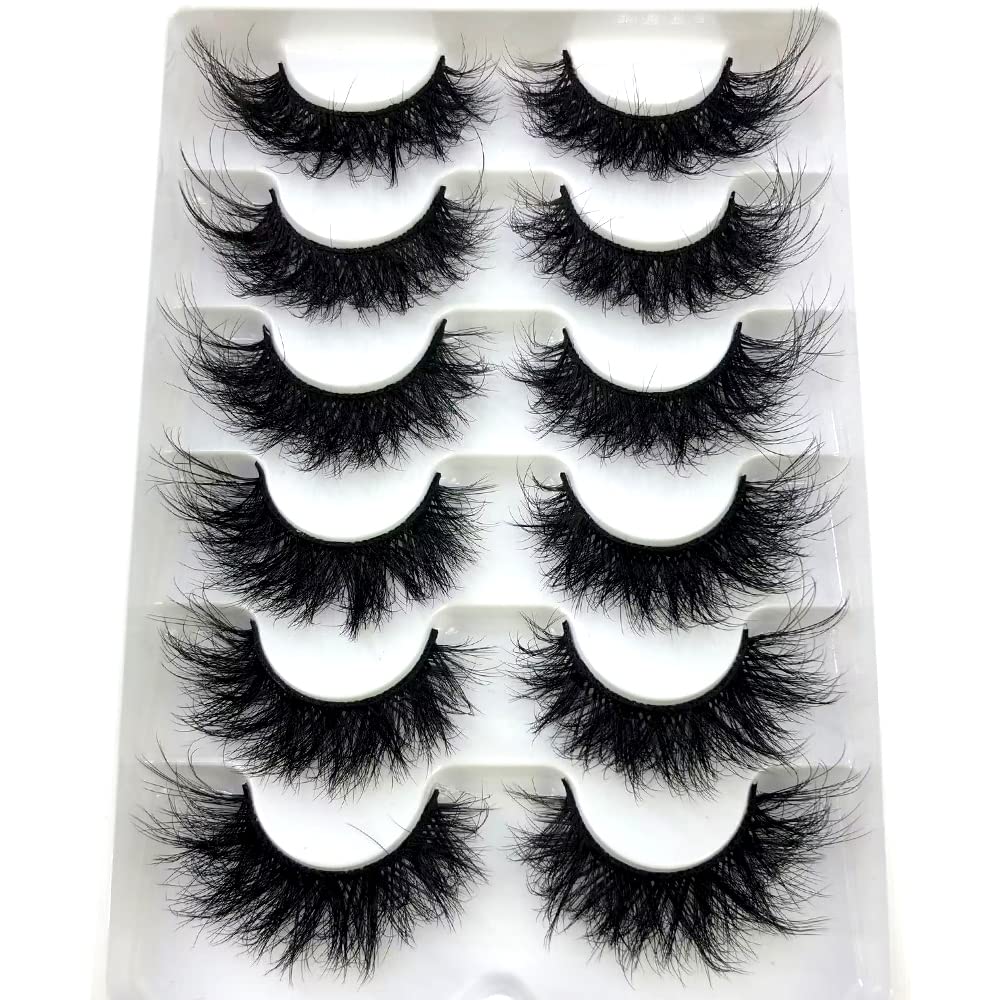 HBZGTLAD 6 Pairs Fluffy False Eyelashes Natural Faux Mink Strip 3D Lashes Pack (SR-1)